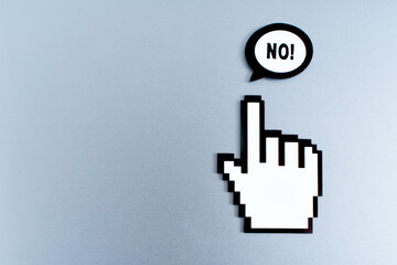 Pixelated Hand Pointer and Speech Bubble on Grey