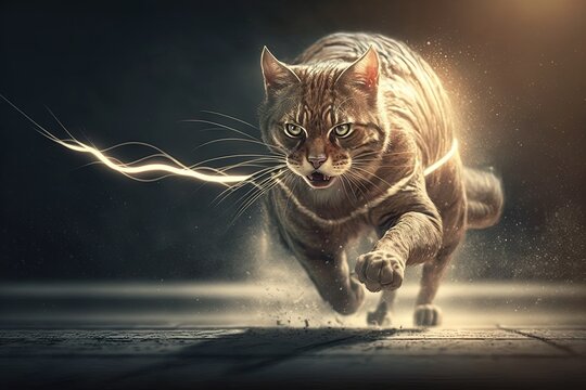cat running ar speedlight illustration generative ai