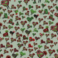 Vector seamless pattern of different birds.
