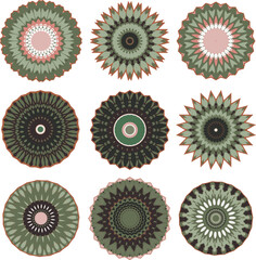 A set of decorative flowers, stars. Vector file for designs.