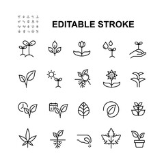 Plant line icon. Contains icons such as leaves, buds and more. Editable stroke. Perfect pixel.
