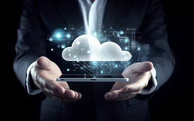 businessman hand holding network