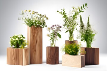Simplicity and Minimalism: Creative product wooden podium/platform mockup, AI generated