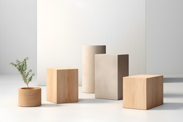 Simplicity and Minimalism: Creative product wooden podium/platforms mockup, AI generated