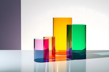 Simplicity and Minimalism: Creative product colored glasspodium/platform mockup, AI generated	