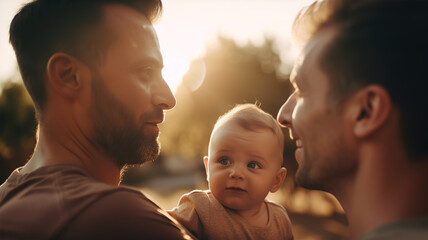 Zwei Männer als Eltern eines Babys, generative, generative AI, AI
