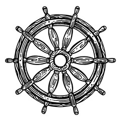 Ship steering wheel sketch engraving PNG illustration with transparent background