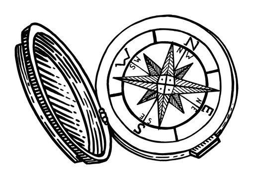Vintage compass sketch engraving PNG illustration with transparent background