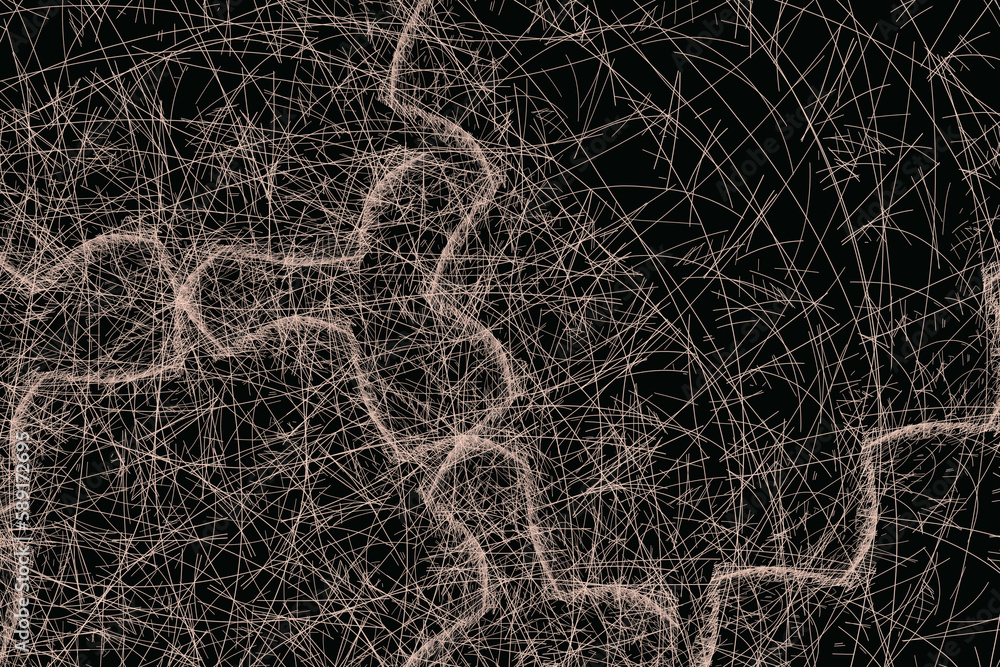 Poster pink pattern of intertwined crooked threads on a black background. abstract fractal 3d rendering