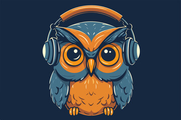 Owl with headphones vintage retro vector Illustration