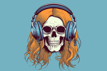 Skull with headphones vintage retro vector Illustration