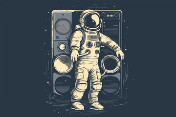 Astronaut music lover vintage retro vector Illustration