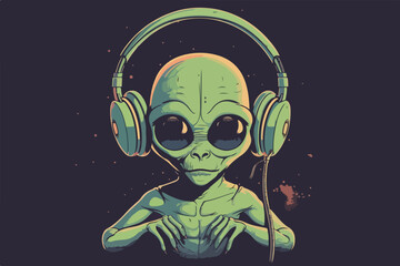 Alien music lover vintage retro vector Illustration