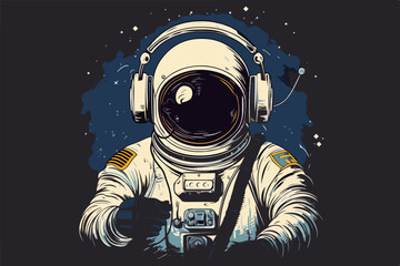Astronaut music lover vintage retro vector Illustration © evgeny
