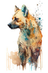 Illustration hyena in watercolor. Animal on a white background, generative AI - obrazy, fototapety, plakaty