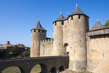 Fototapeta na wymiar walls and towers of medieval castle Carcassone, France 