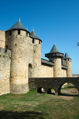 Fototapeta na wymiar walls and towers of medieval castle Carcassone, France 