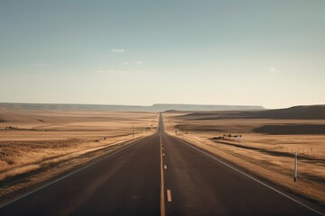 Empty Road Along Landscape Against Clear Sky, Generative AI