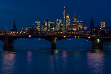 Fototapeta premium Frankfurt am Main, Germany, city skyline during the blue hour.