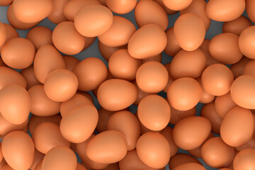 Many farm raw organic brown chicken eggs background from local market