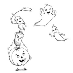 Illustration of playing kind baby ghosts