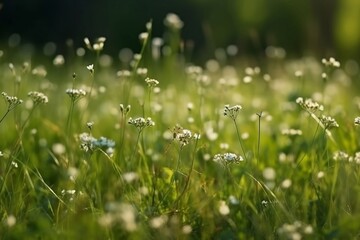 Blurred Green Meadow grass Landscape with Copy Space on Nature Background