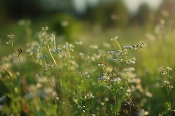 Blurred Green Meadow grass Landscape with Copy Space on Nature Background