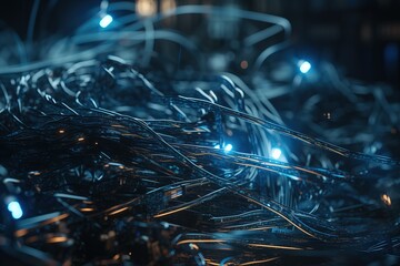 Fototapeta premium Close Up Of Blue Wires, Generative AI