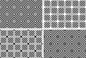 Set of Seamless Geometric Checked Patterns. Black and White Textures.