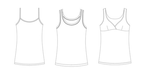 Template women underwear, shirts, set vector illustration, flat sketch design outline