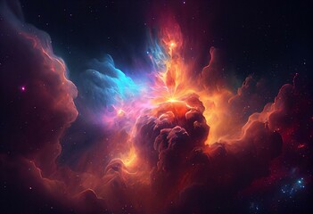 Obraz na płótnie Canvas Mysterious and Colorful Nebula Captured by Spaceship Generative AI