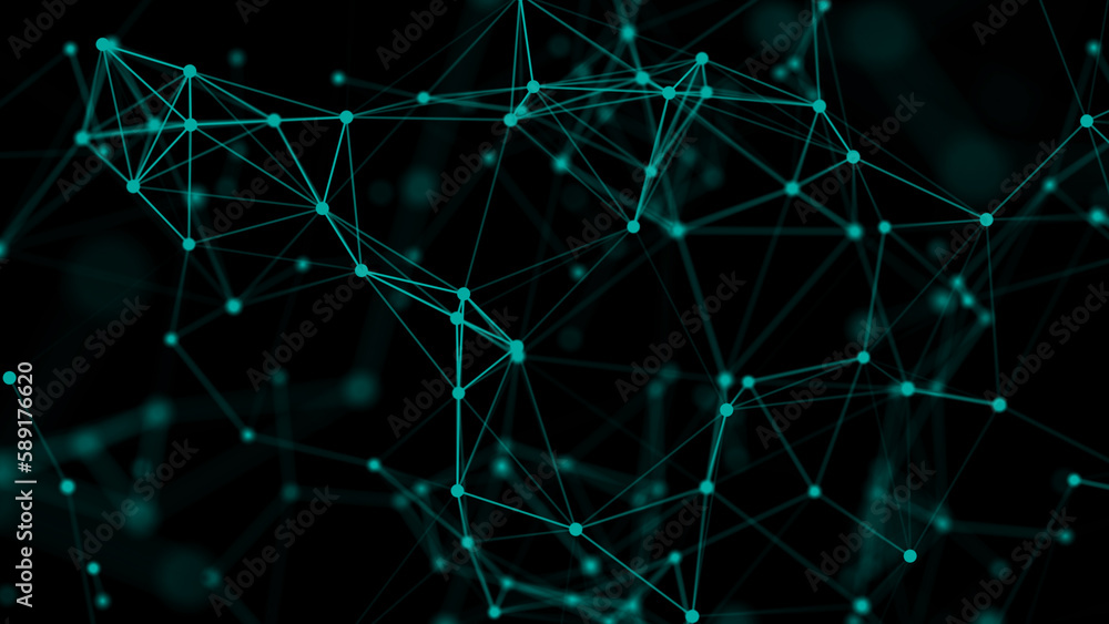 Poster connecting colored lines and dots in space. abstract digital background. data network connections.3d