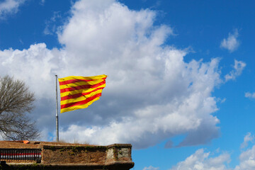 Flag of Catalunya in Montjuic hill