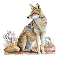 Coyote illustration watercolor with transparent background. Generative AI