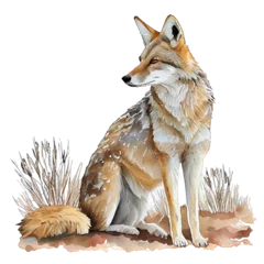 Foto op Canvas Coyote illustration watercolor with transparent background. Generative AI © Razvan