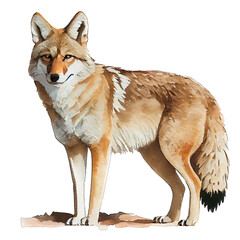 Coyote illustration watercolor with transparent background. Generative AI