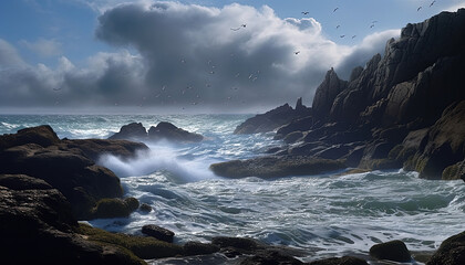 Fototapeta premium waves crashing on rocks. Created using generative AI.