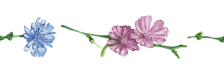 Fototapeta premium Watercolor frame - illustration with flowers elements, for wedding stationery, congratulations, wallpapers and more on white background.