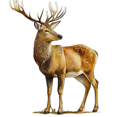 Deer illustration watercolor with transparent background. Generative AI