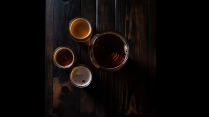 Top-View Delight: A Cozy and Celebratory Atmosphere at the Dark Bar with Delicious Beer and Refreshments, Perfect for a Party or Celebration generative ai 