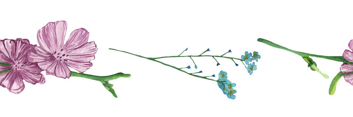 Obraz premium Watercolor frame - illustration with flowers elements, for wedding stationery, congratulations, wallpapers and more on white background.