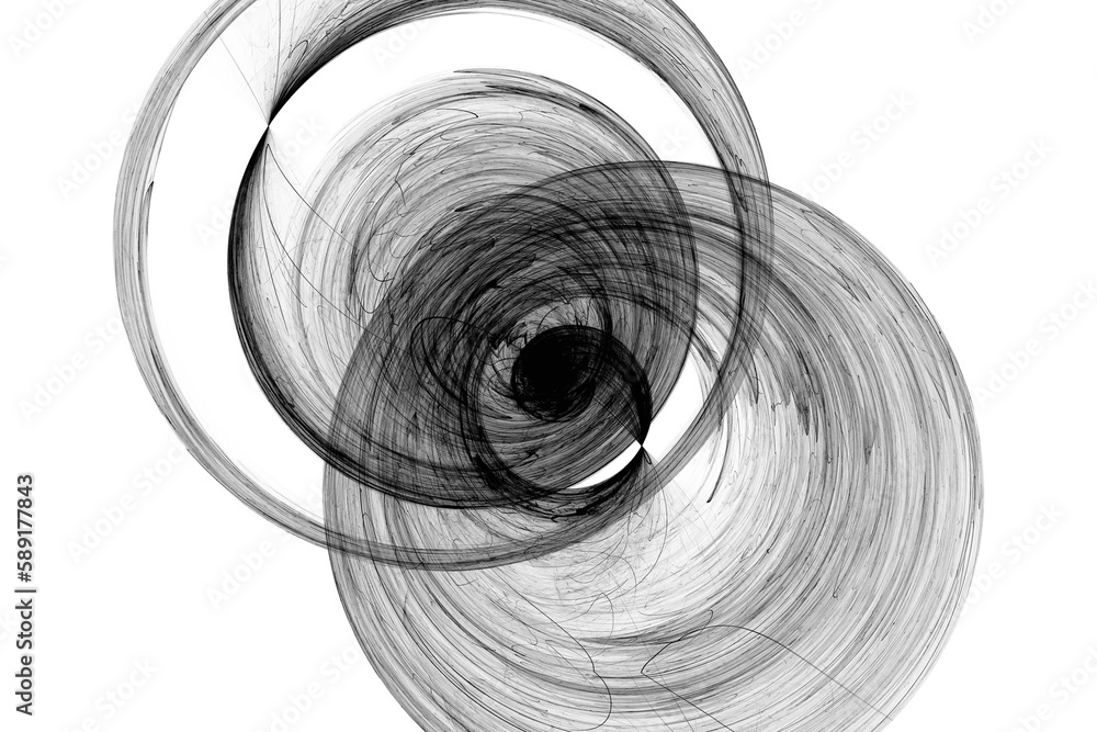 Aufkleber black round double pattern of crooked waves on a white background. abstract fractal 3d rendering
