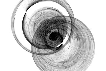Black round double pattern of crooked waves on a white background. Abstract fractal 3D rendering