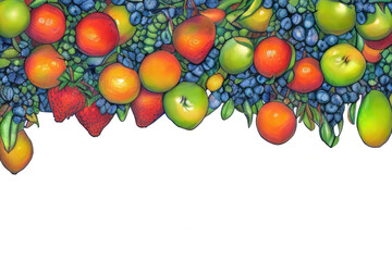 Obraz na płótnie Canvas a painting of a bunch of fruit on a white background, generative AI.