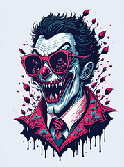 Fototapeta premium Terrible Clown wearing trendy sunglasses. AI generated illustration