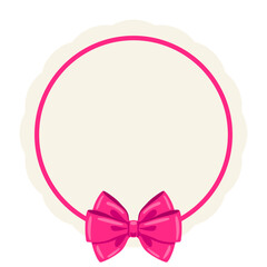 Background with pink satin gift bow. Card decoration with ribbon.