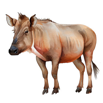 Warthog illustration watercolor with transparent background. Generative AI