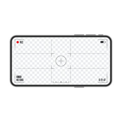 Camera frame viewfinder on smartphone screen isolated on transparent background. Viewfinder grid photo or video camera display. Recording Rec led blinked. Vector illustration EPS 10.