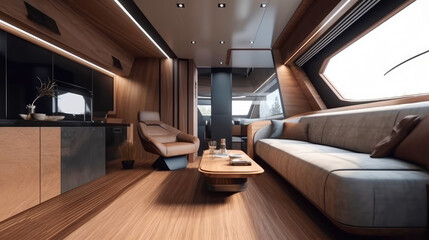Modern luxury yacht interior. Generative AI - obrazy, fototapety, plakaty