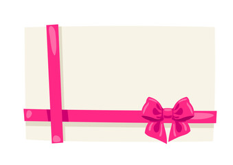Background with pink satin gift bow. Card decoration with ribbon.